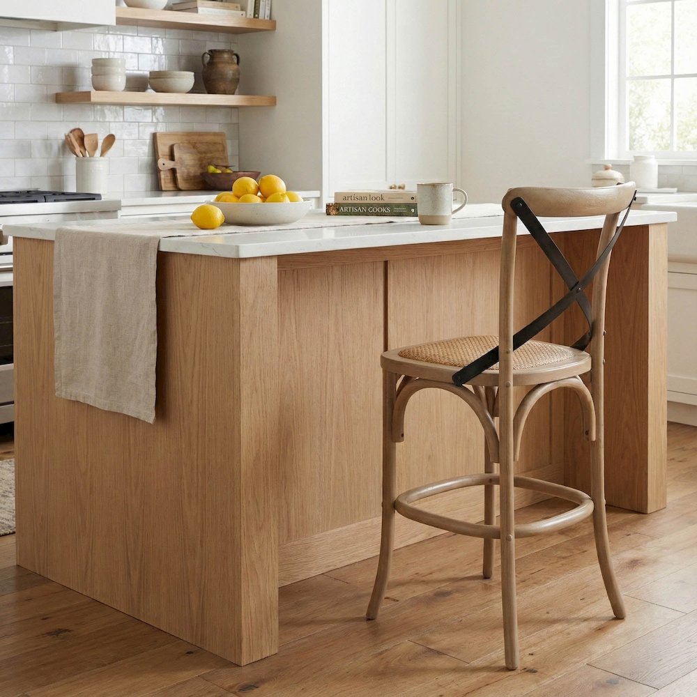 Cross Back Fixed Counter Stool - Sundried. Picture 2
