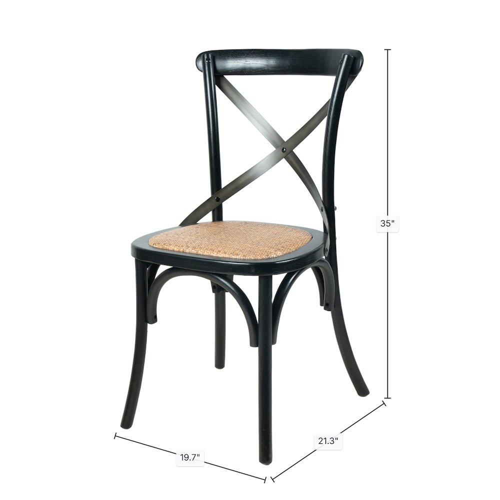 Cross Back Chair with Natural Brown Rattan Seat - Black. Picture 3