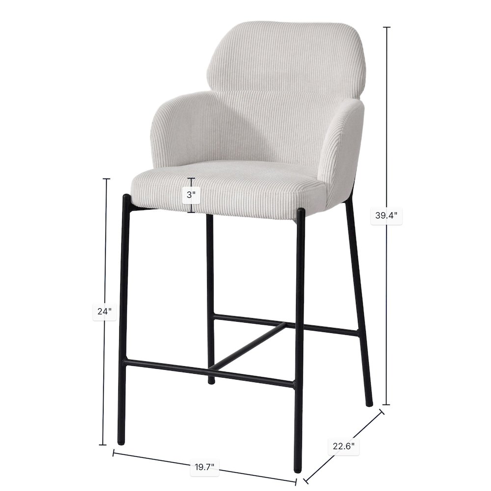 Allegra Counter Stool - Corduroy White. Picture 3