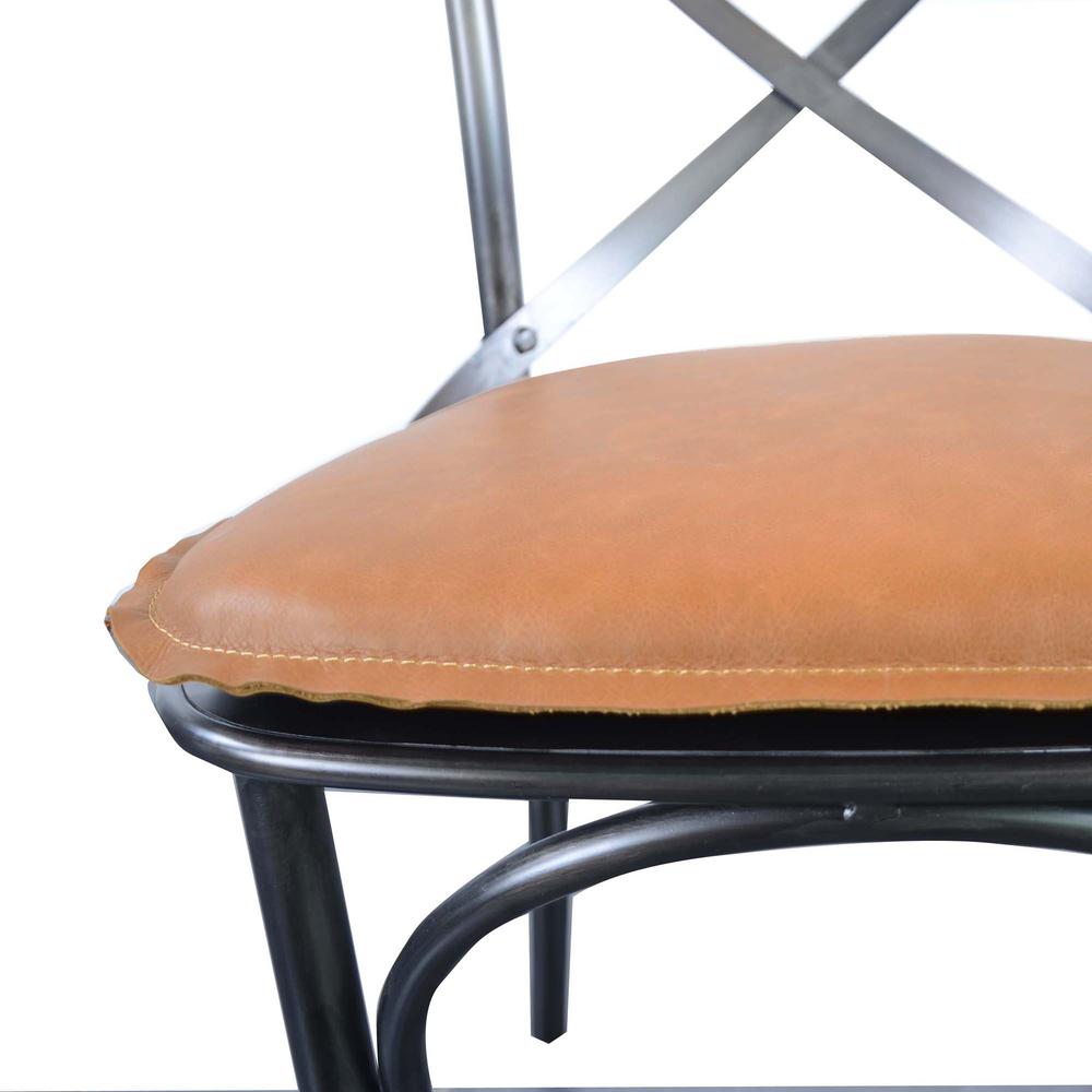 Metal Crossback Leather Cushion Seat - Cognac. Picture 7