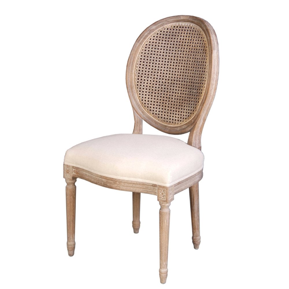 Napoleon Dining Chair w/ Cane Back - Antique Linen. Picture 1