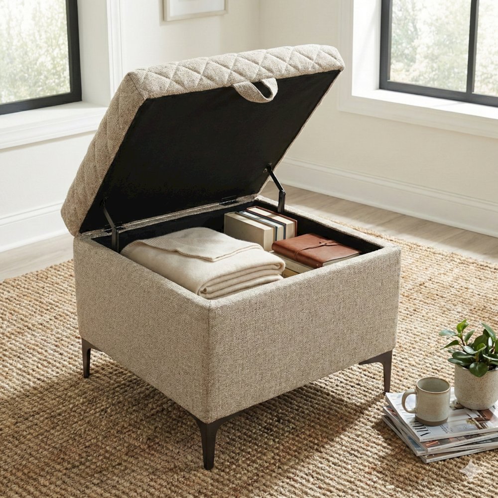 Reece Storage Ottoman - Tan. Picture 8