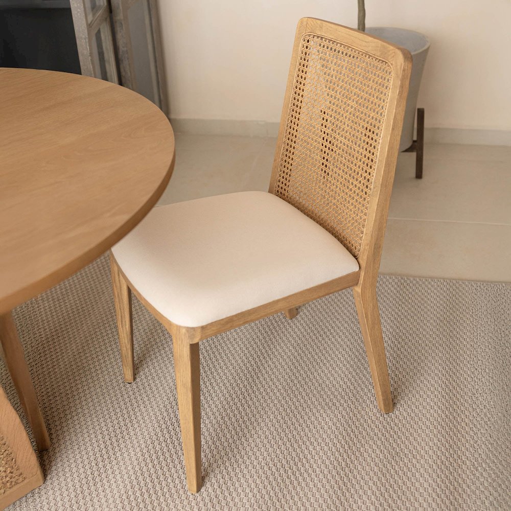 Cane Dining Chair - Oyster Linen/Natural Frame. Picture 9