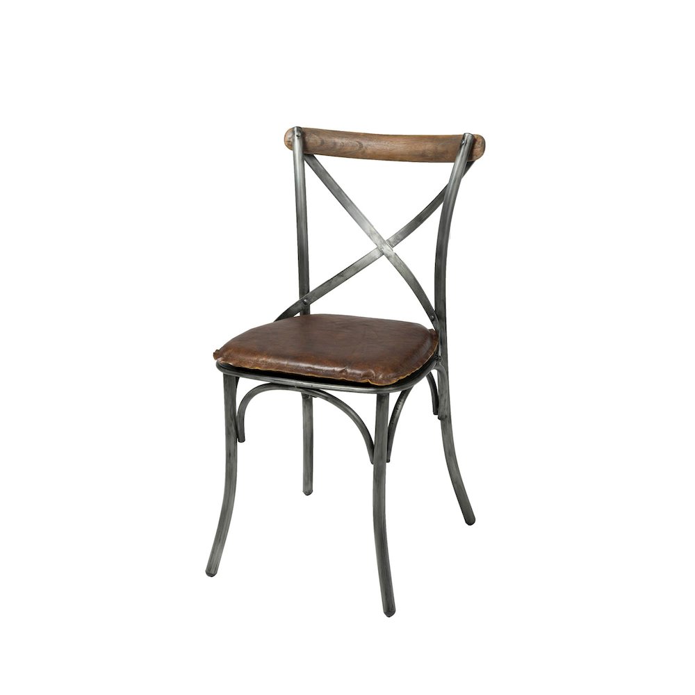Metal Crossback Leather Cushion Seat - Vintage Brown. Picture 2