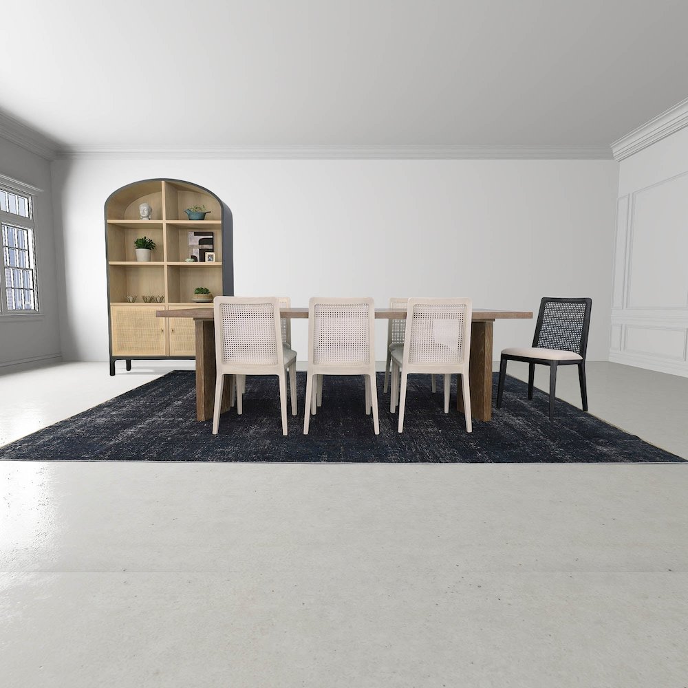Cane Dining Chair - Oyster Linen/Black Frame. Picture 14