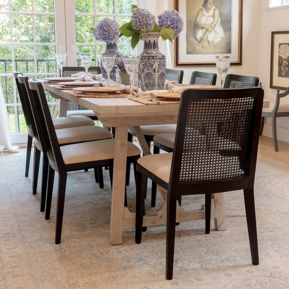 Cane Dining Chair - Oyster Linen/Black Frame. Picture 13