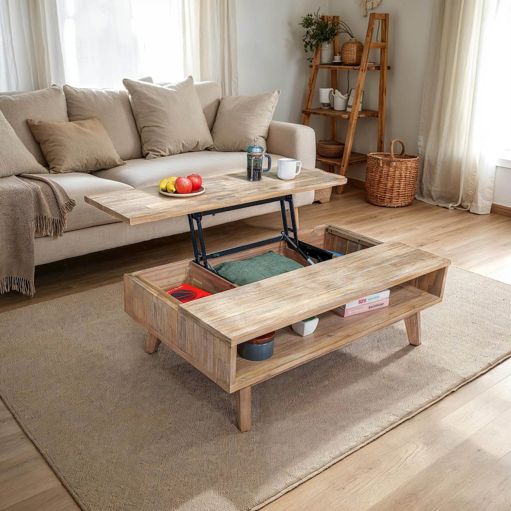 Gia Coffee Table with Lift Top - Light Driftwood. Picture 2