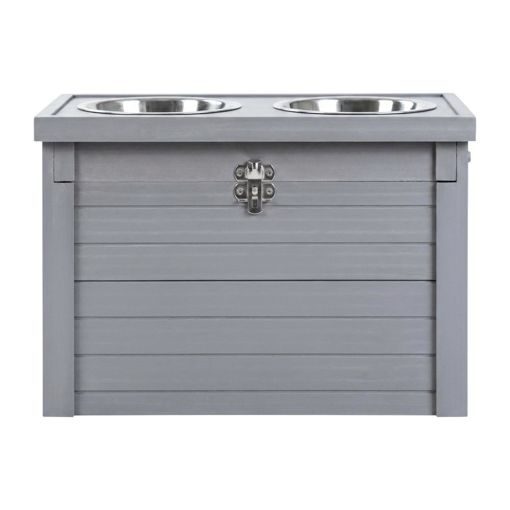 Grey Ecoflex Piedmont 2-Bowl Diner with Sliding Lid Storage Bin for Pets. Picture 4