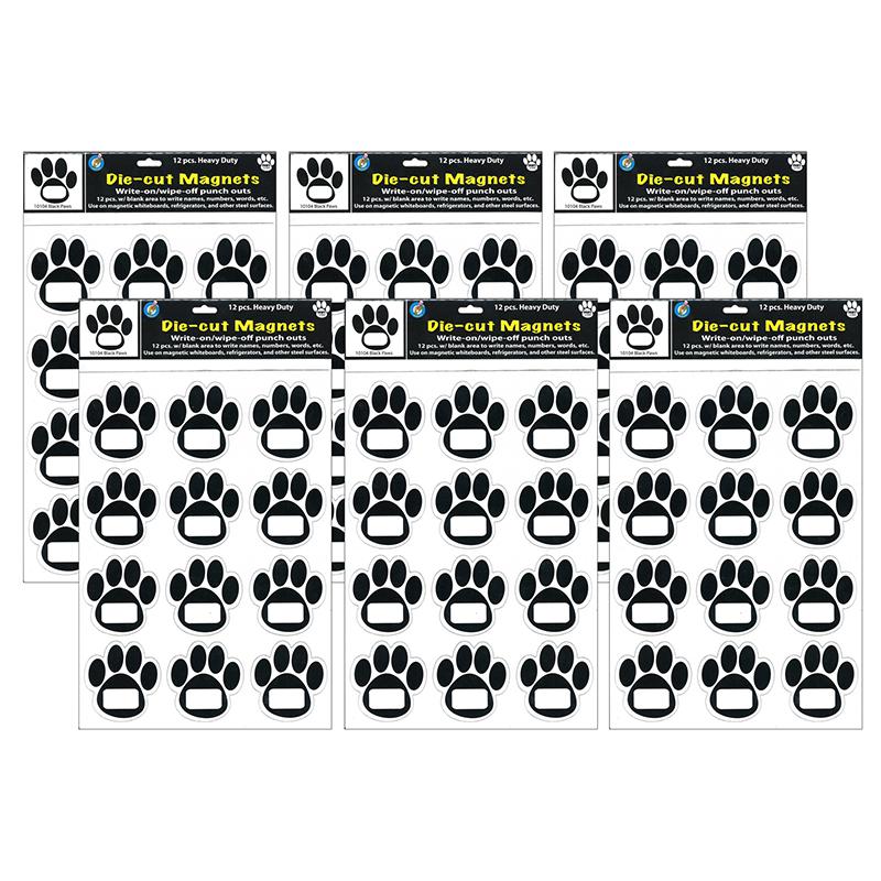 Die-Cut Magnetic Black Paw Prints, 12 Per Pack, 6 Packs. Picture 2
