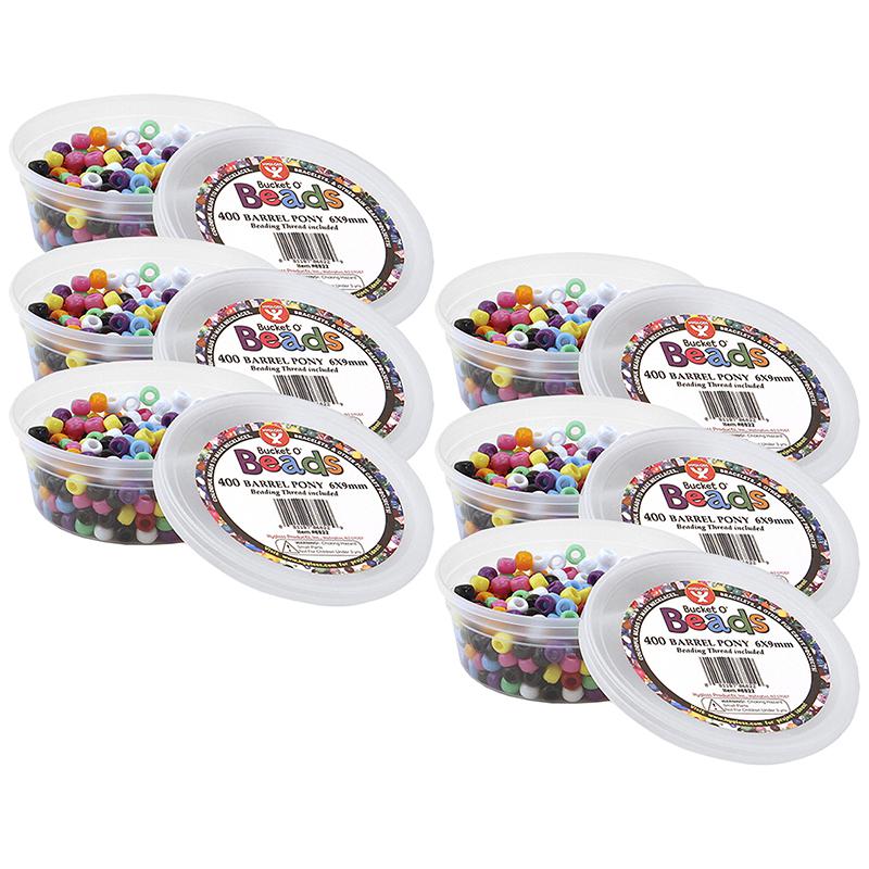 Bucket O’ Beads, Barrel Pony, 6 x 9 mm, 400 Per Pack, 6 Packs. Picture 2