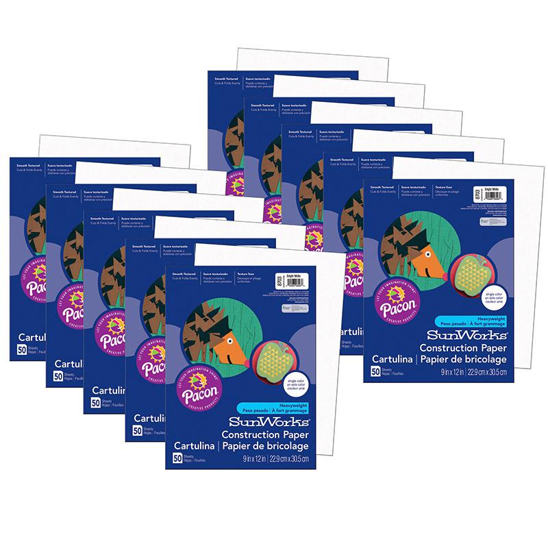Construction Paper, Bright White, 9" x 12", 50 Sheets Per Pack, 10 Packs. Picture 2