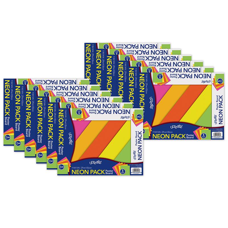 Neon Poster Board, 5 Assorted Colors, 11" x 14", 5 Sheets Per Pack, 12 Packs. Picture 2