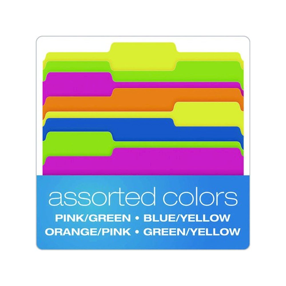 Glow Twisted 3-Tab File Folder, 1/3-Cut Tabs: Assorted, Letter Size, 0.25" Expansion, Assorted Colors, 12/Pack. Picture 3