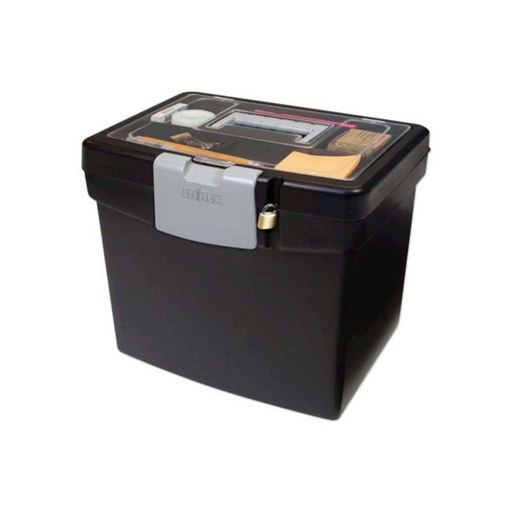 Portable File Box with Large Organizer Lid, Letter Files, 13.25" x 10.88" x 11", Black. Picture 2