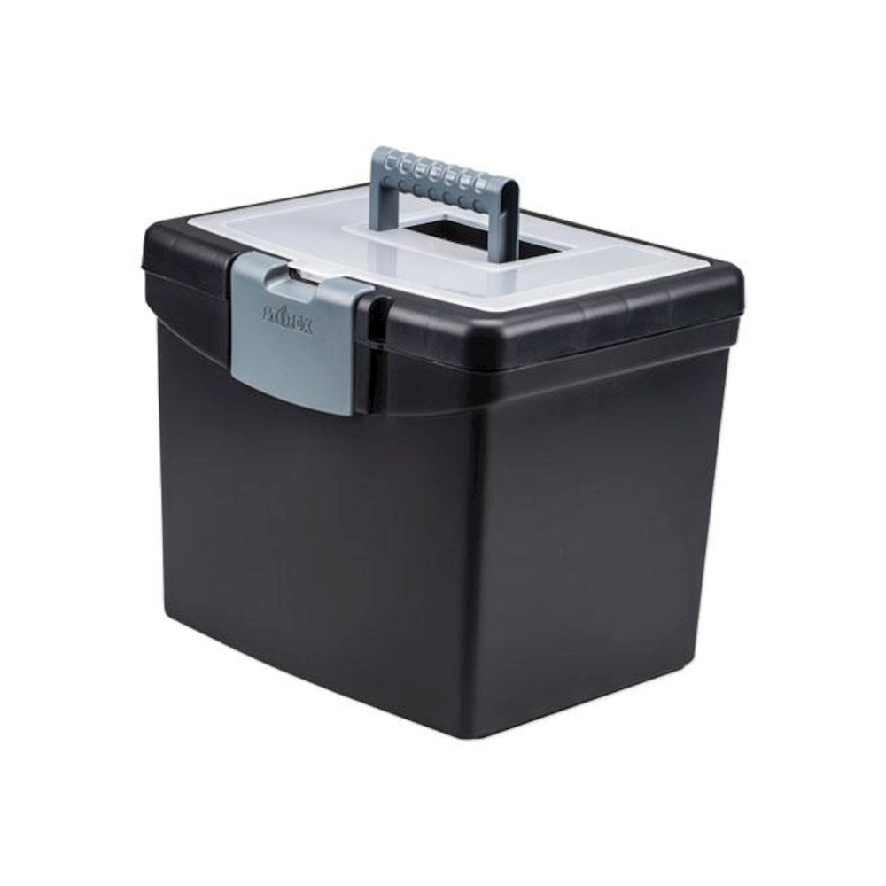 Portable File Box with Large Organizer Lid, Letter Files, 13.25" x 10.88" x 11", Black. Picture 1