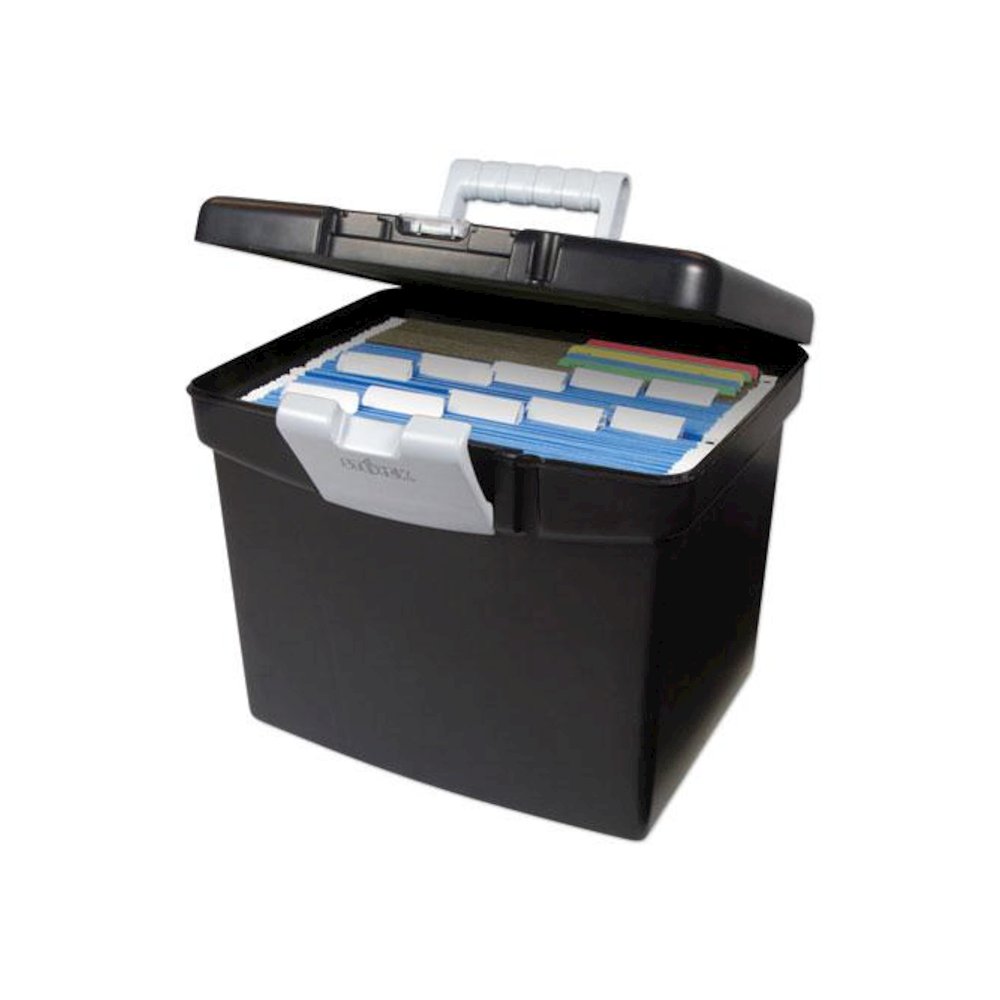 Portable File Box with Large Organizer Lid, Letter Files, 13.25" x 10.88" x 11", Black. Picture 3