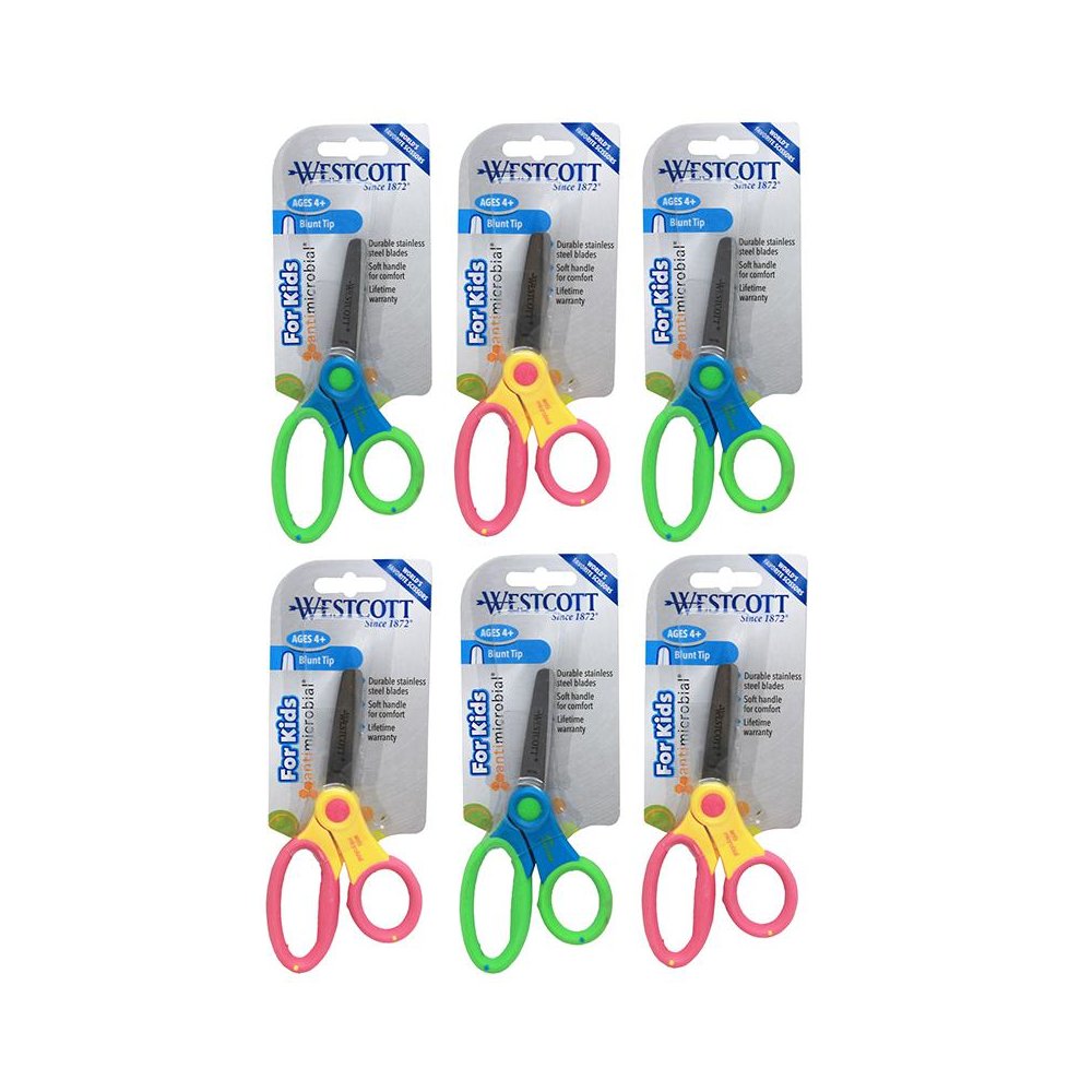 Kids 5" Scissors with Anti-Microbial Protection, Blunt, Colors Vary, Pack of 6. Picture 2