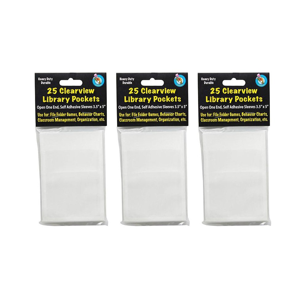 Clear View Self-Adhesive Library Pocket 3.5" x 5", 25 Per Pack, 3 Packs. Picture 2