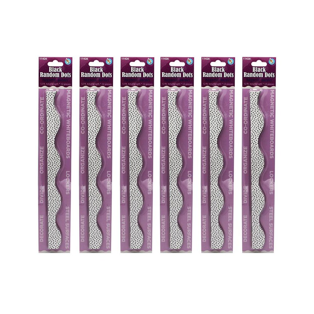 Magnetic Scallop Border, Black Messy Dots on White, 12 Feet Per Pack, 6 Packs. Picture 2