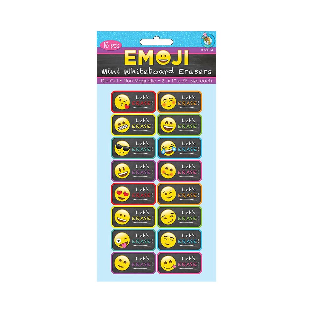 Non-Magnetic Mini Whiteboard Erasers, Emotions Icons, Pack of 16. Picture 2