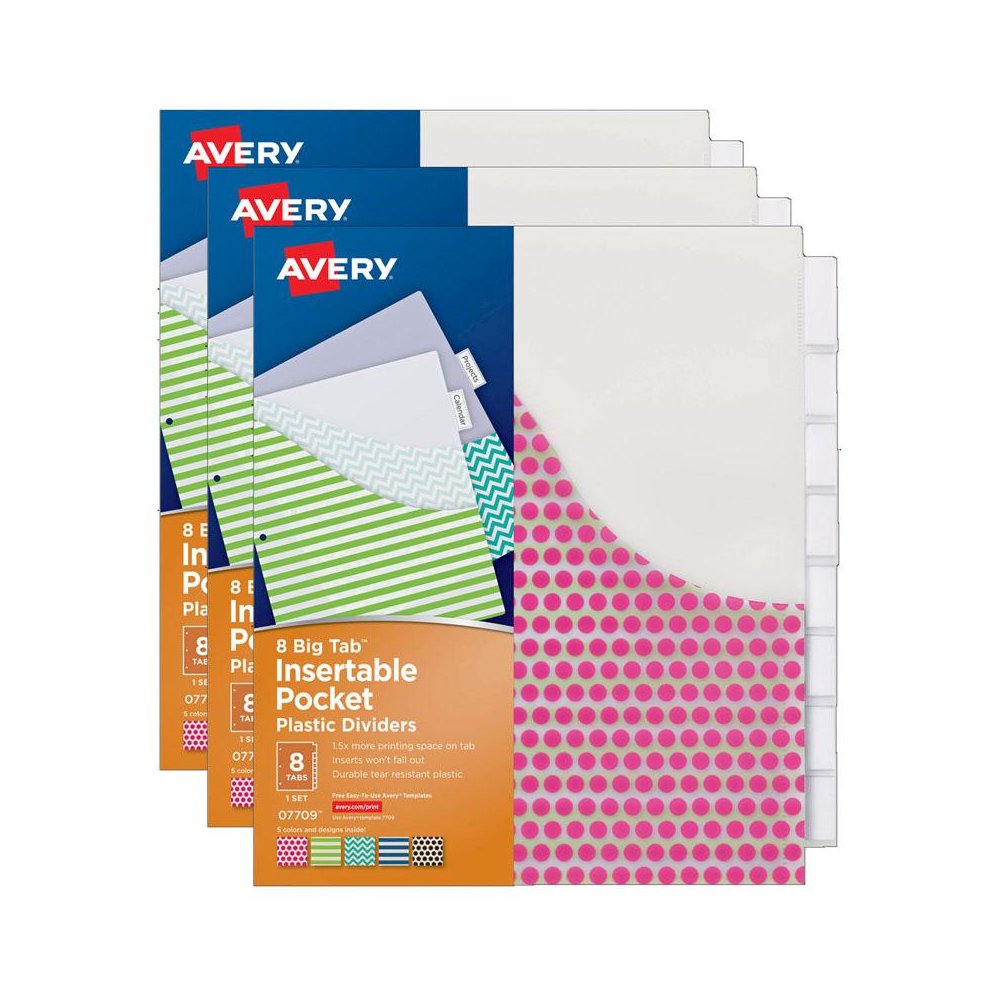 Big Tab Pocket Insertable Plastic Dividers, 8-Tab Set, 3 Sets. Picture 2