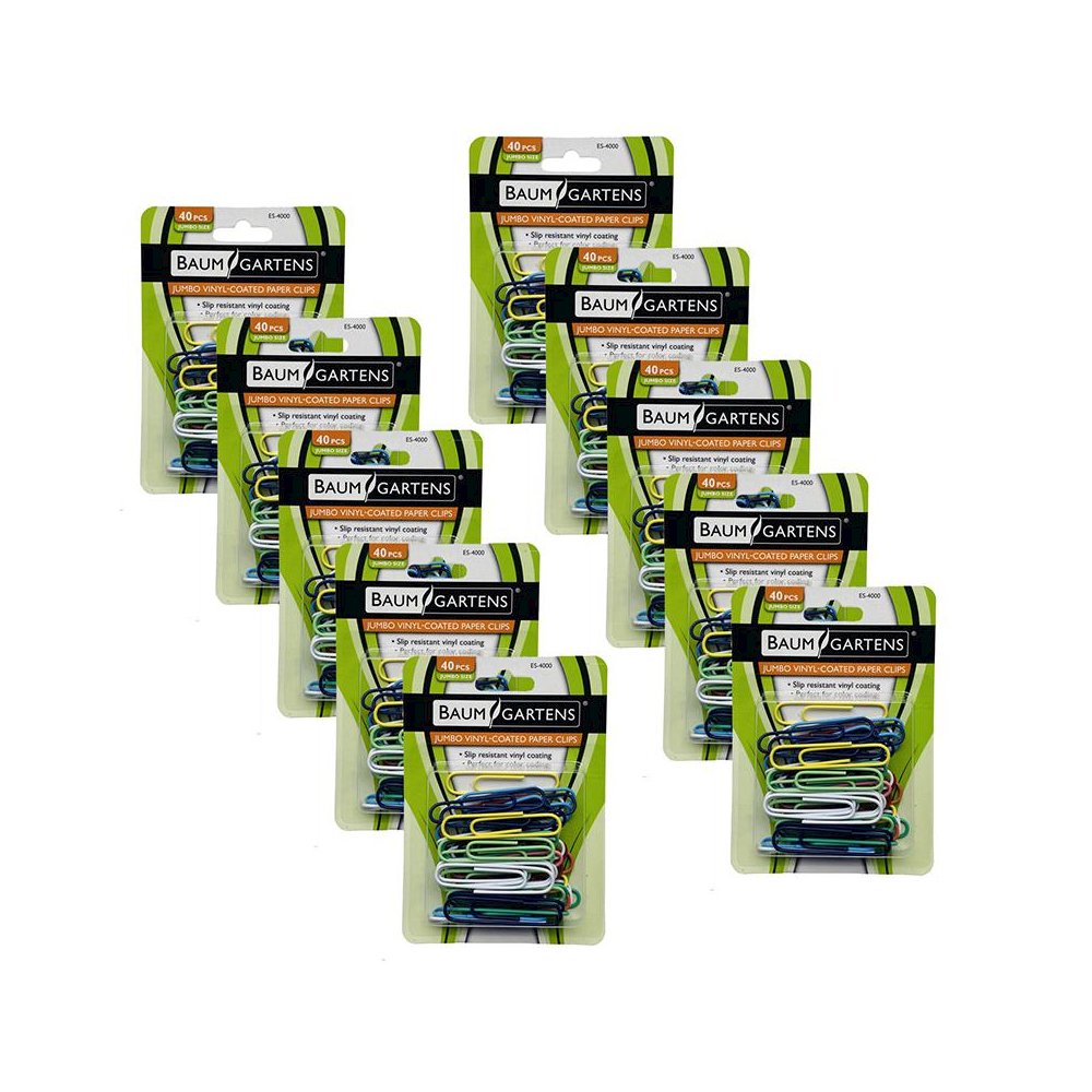 Vinyl-Coated Paper Clips, Jumbo Size, 40 Per Pack, 10 Packs. Picture 2