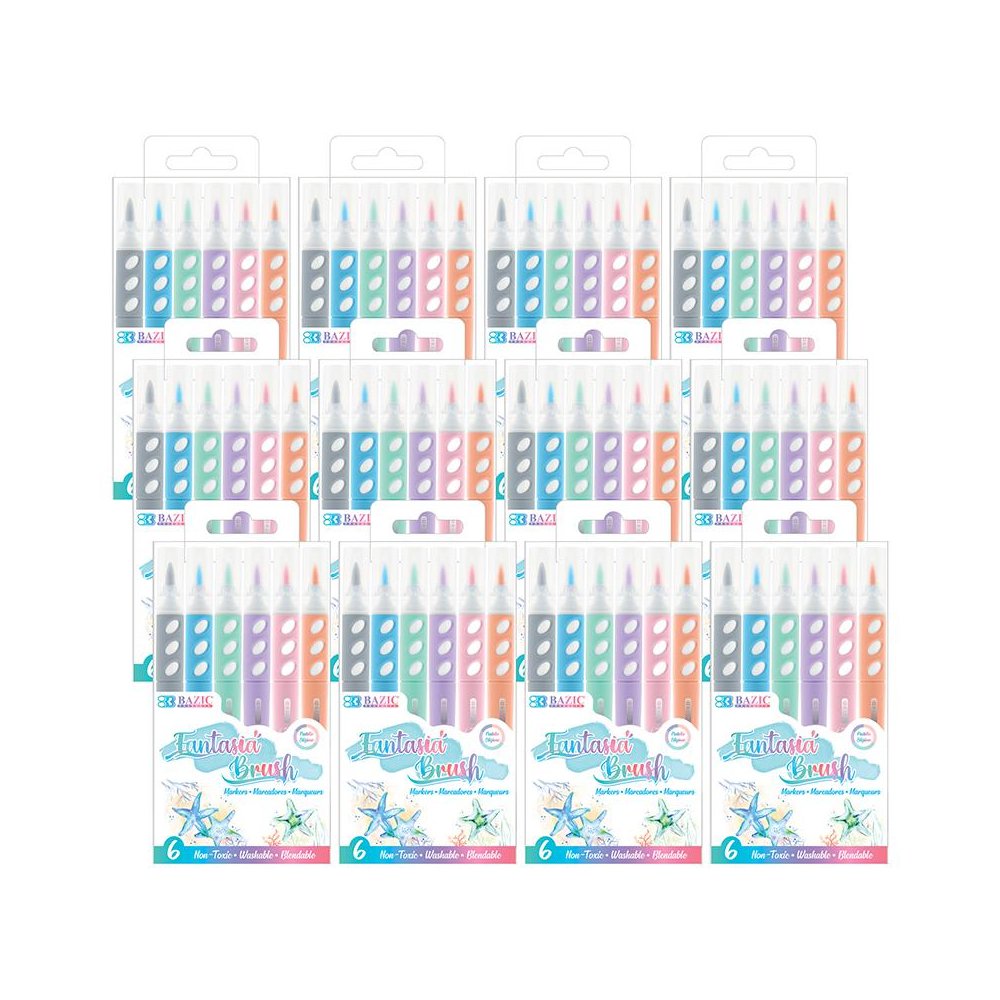 Brush Markers, Pastel Colors, 6 Per Pack, 12 Packs. Picture 2