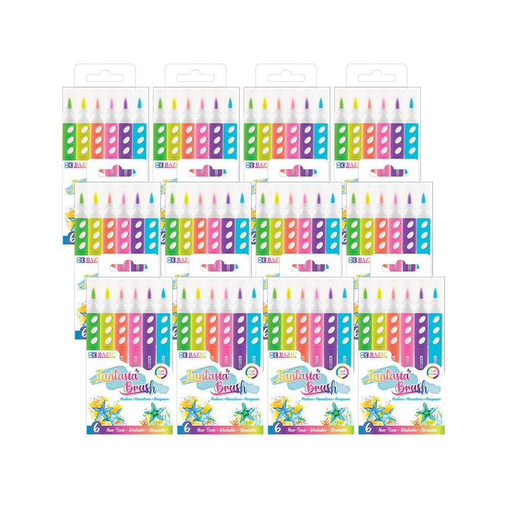 Brush Markers, Fluorescent Colors, 6 Per Pack, 12 Packs. Picture 2