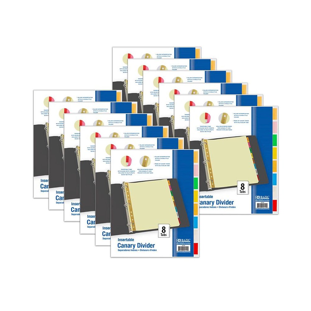 Canary Paper Dividers with Insertable Color Tabs, 8 Per Pack, 12 Packs. Picture 2