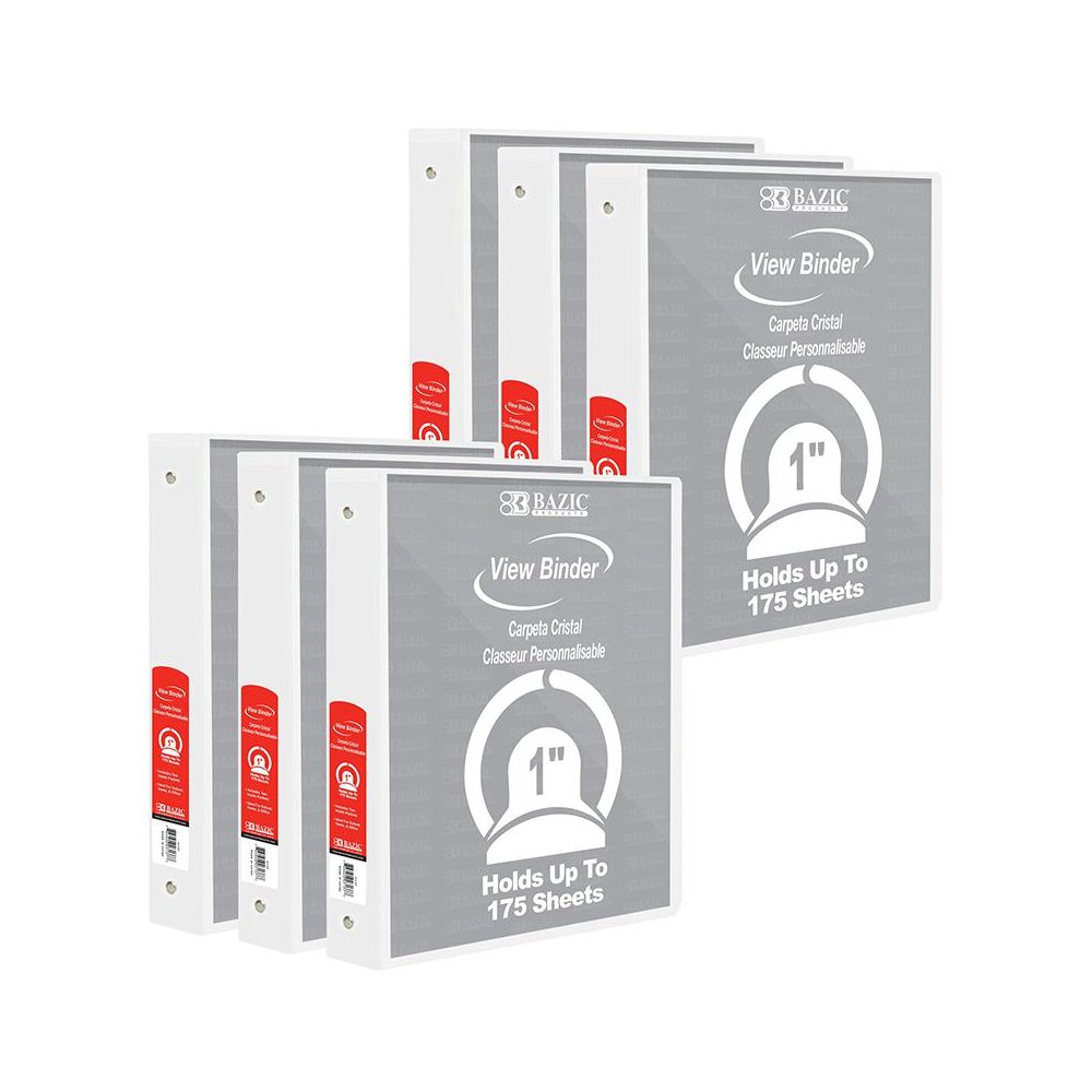 View Binder, 3-Ring, 1", 2 Pockets, White, Pack of 6. Picture 2