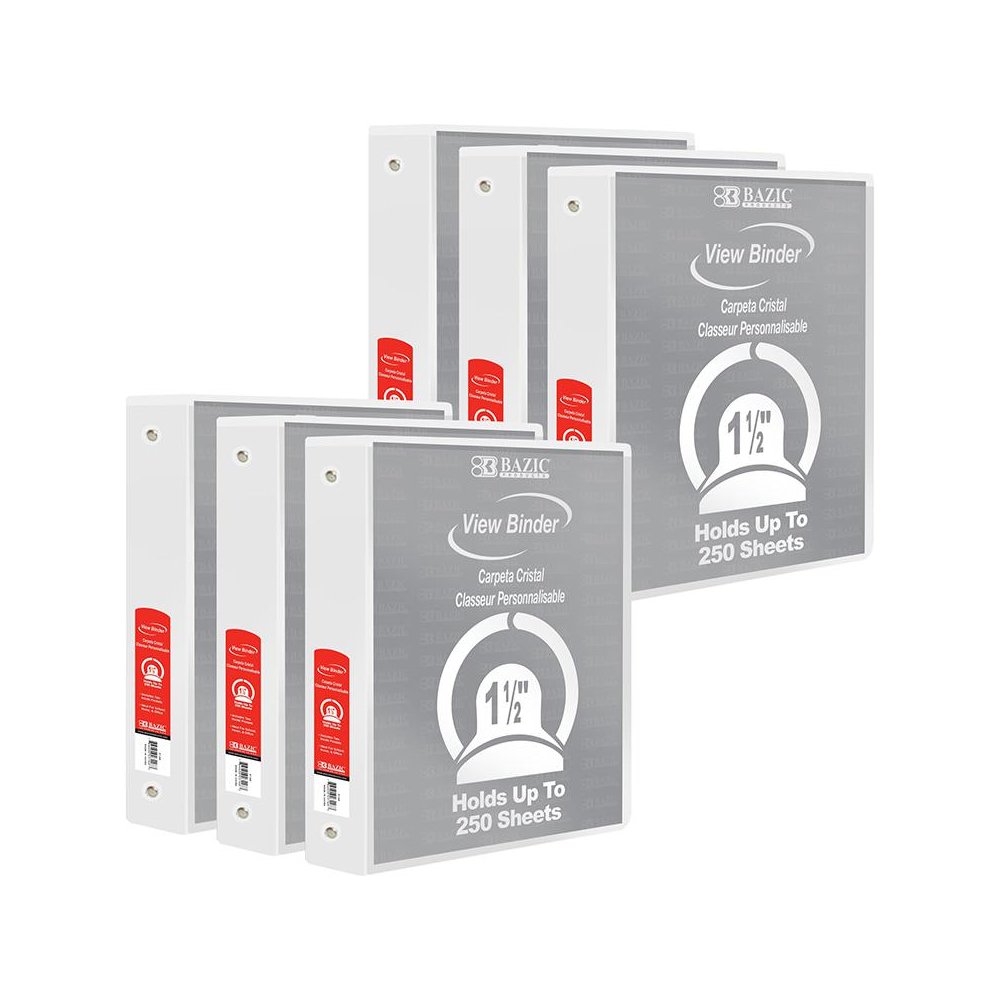3-Ring View Binder with 2 Pockets, 1.5", White, Pack of 6. Picture 2