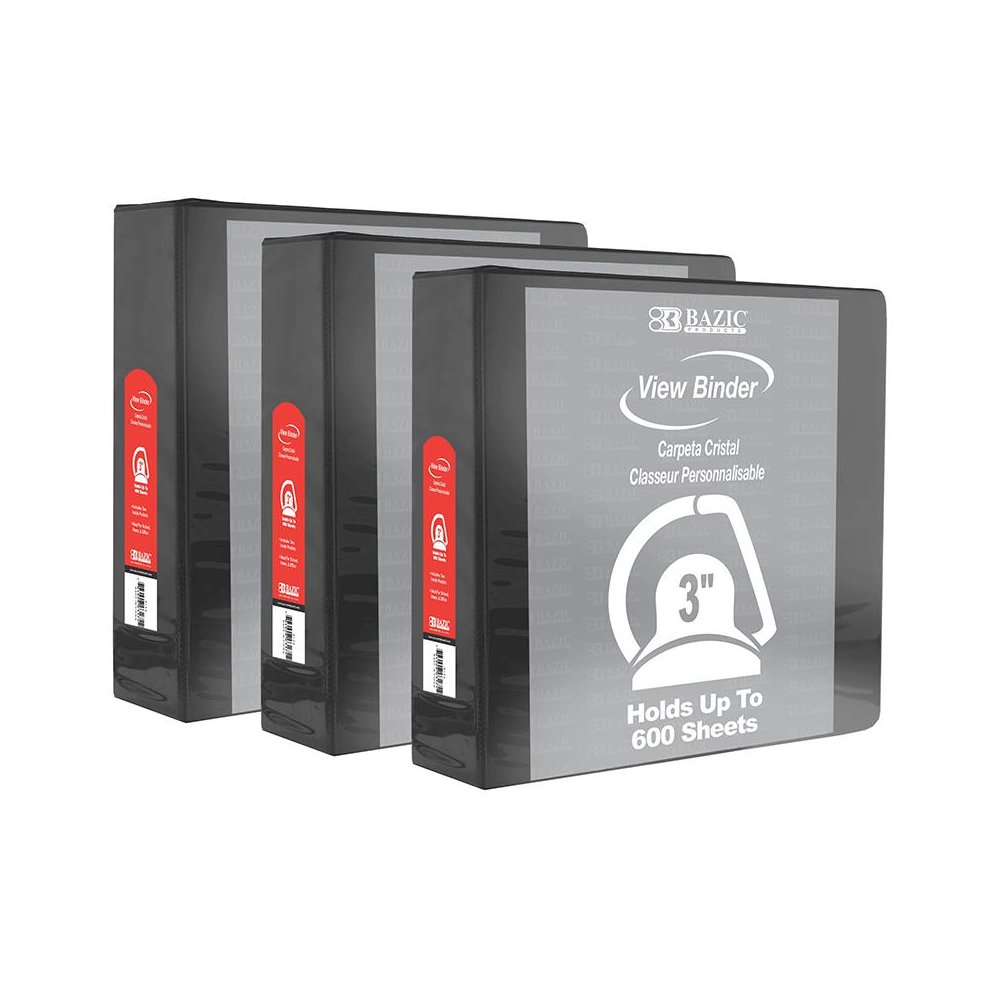 Slant D Ring View Binder with 2 Pockets, 3", Black, Pack of 3. Picture 2