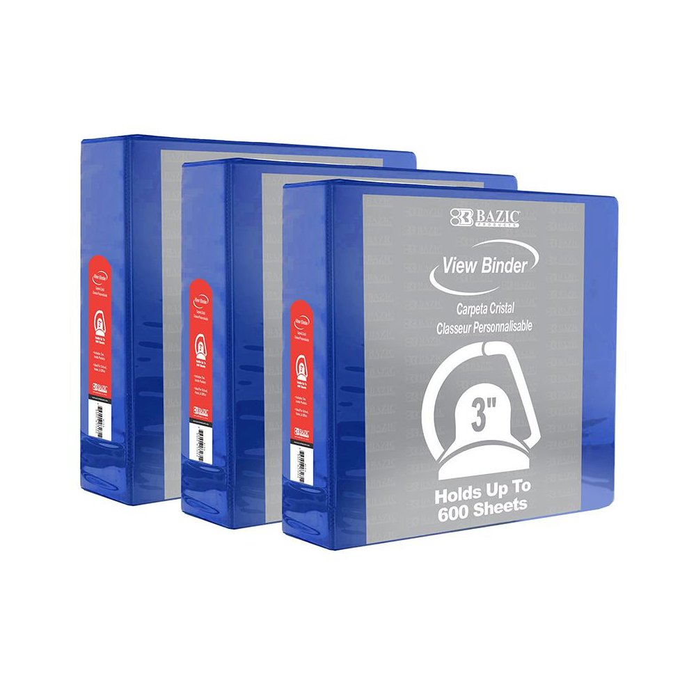 Slant D Ring View Binder with 2 Pockets, 3", Blue, Pack of 3. Picture 2