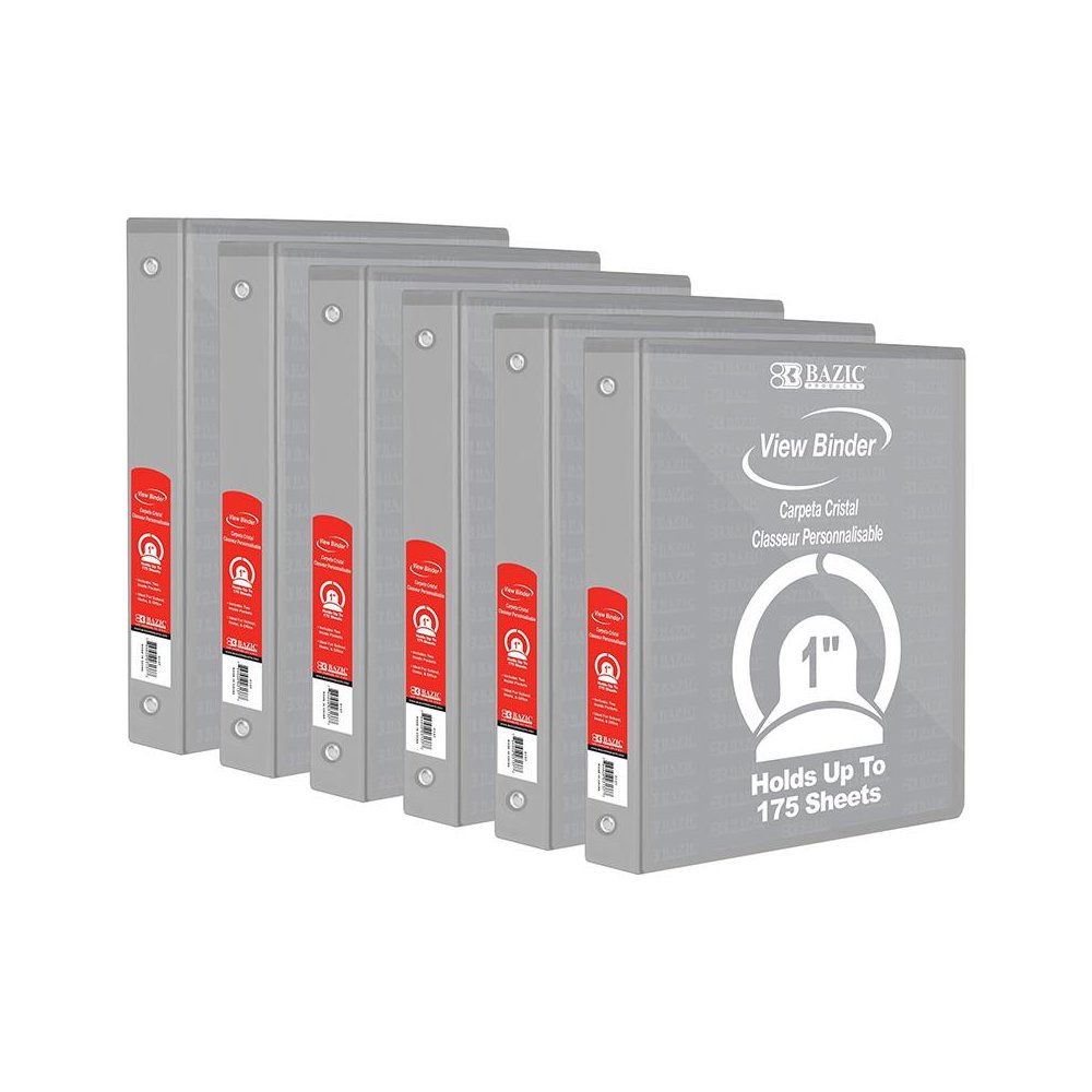 3-Ring View Binder with 2 Pockets, 1", Gray, Pack of 6. Picture 2