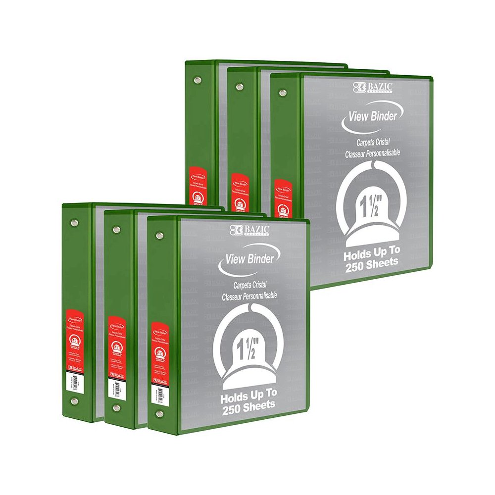 3-Ring View Binder with 2 Pockets, 1.5", Green, Pack of 6. Picture 2