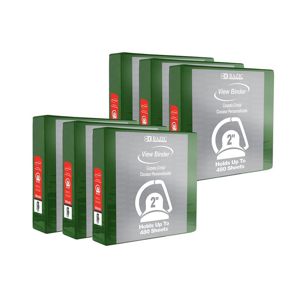 Slant D Ring View Binder with 2 Pockets, 2", Green, Pack of 6. Picture 2