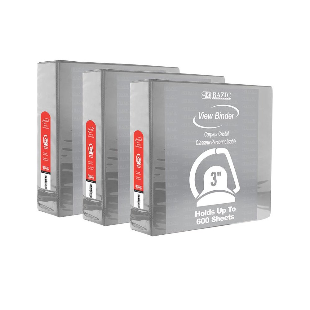 Slant D Ring View Binder with 2 Pockets, 3", Gray, Pack of 3. Picture 2