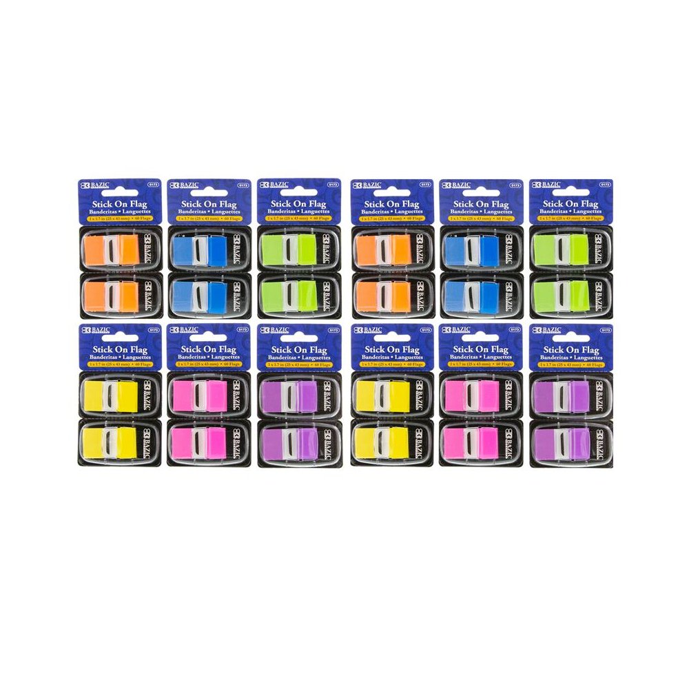 Assorted Neon Color Standard Flags with Dispenser, 60 Per Pack, 12 Packs. Picture 2