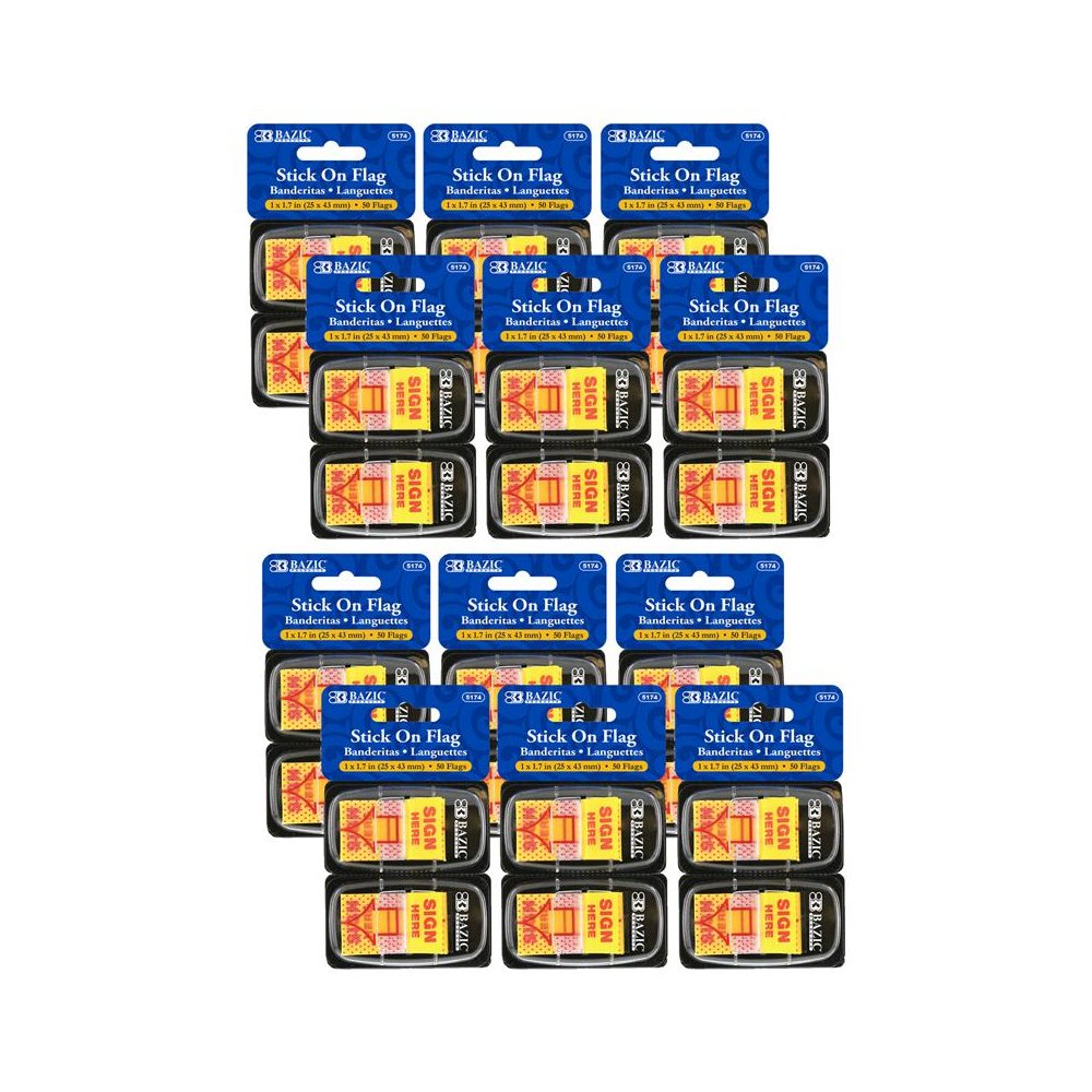 Yellow Color Printed Sign Here Flags with Dispenser, 50 Per Pack, 12 Packs. Picture 2