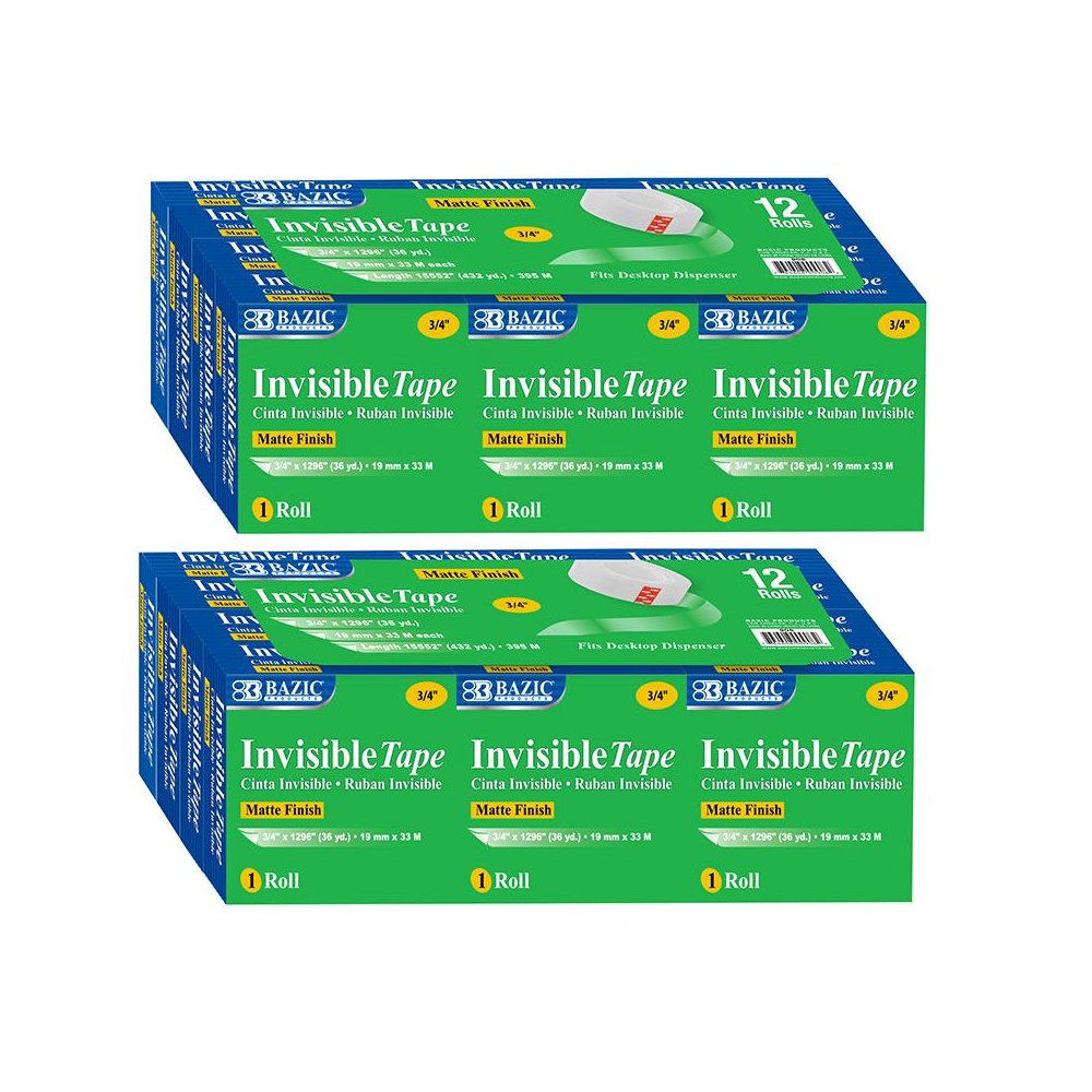 Tape Refill, Invisible Tape, 3/4" x 1000", 12 Rolls Per Pack, 2 Packs. Picture 2