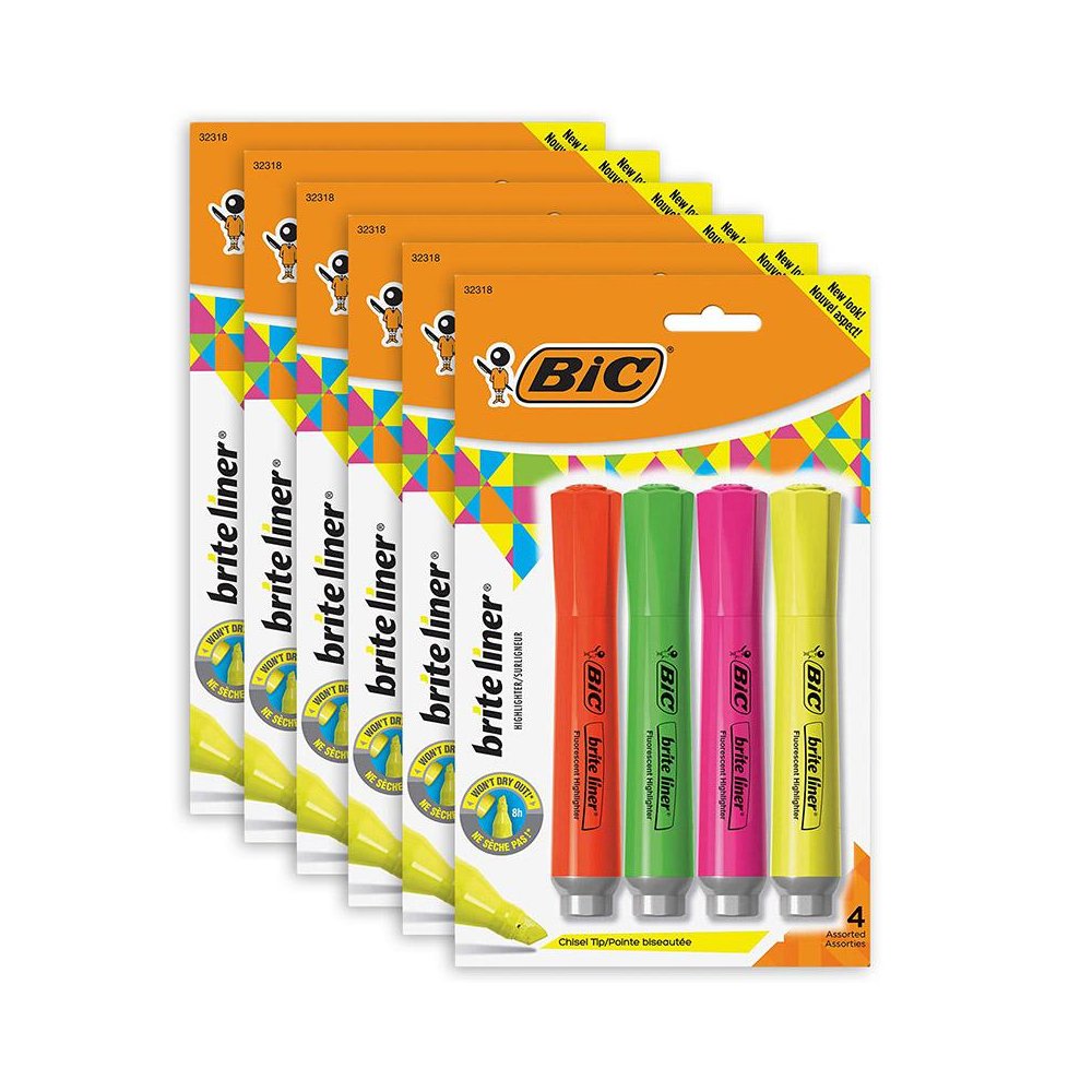 Brite Liner Grip Tank Highlighter, Chisel Tip, 4 Per Pack, 6 Packs. Picture 2