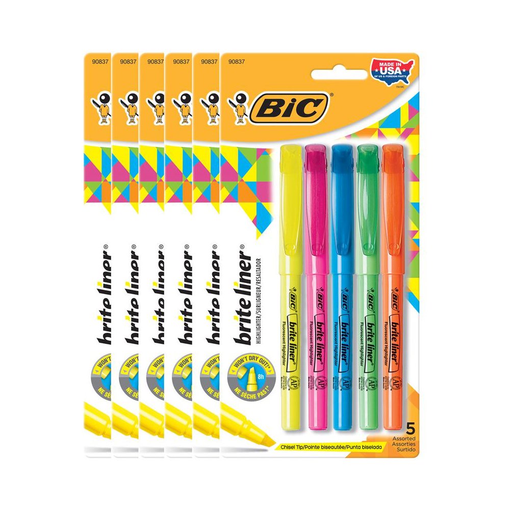 Brite Liner Highlighters, Chisel Tip, Assorted Colors, 5 Per Pack, 6 Packs. Picture 2