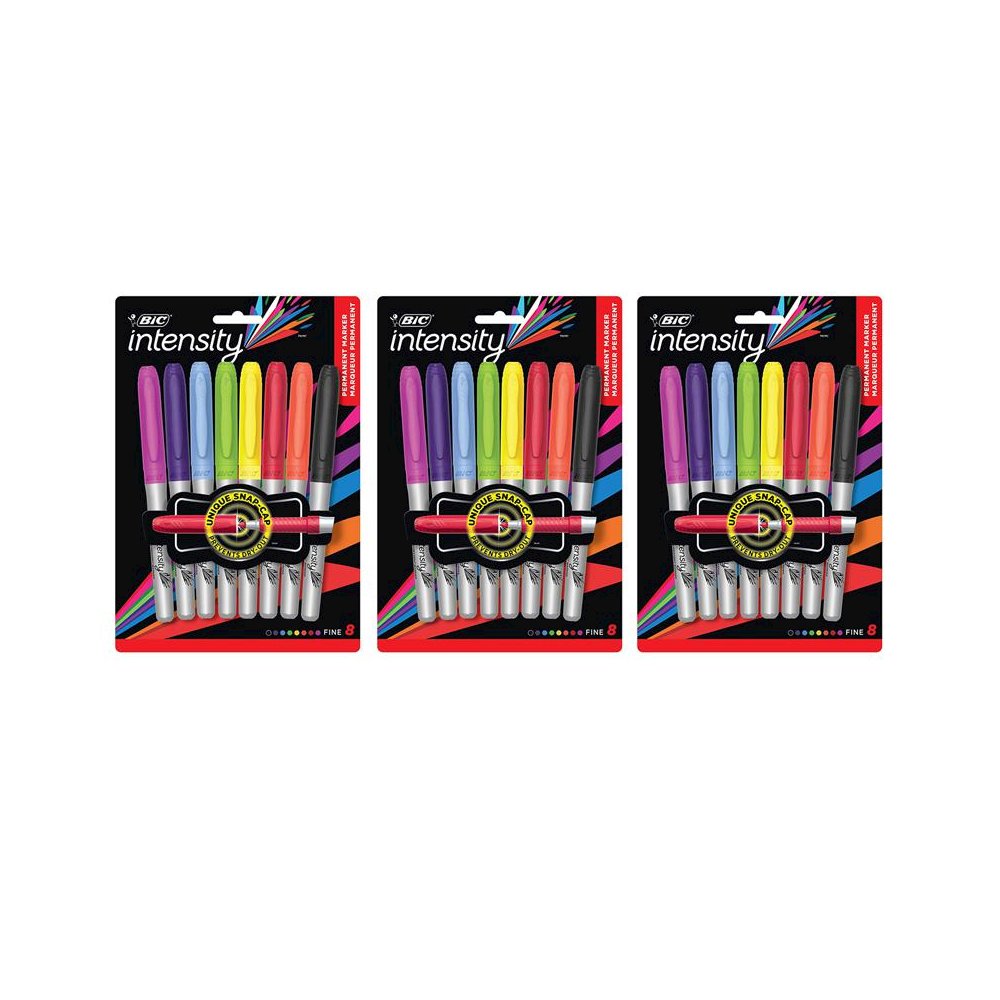 Intensity Permanent Marker, Fine Point, Assorted Colors, 8 Per Pack, 3 Packs. Picture 2