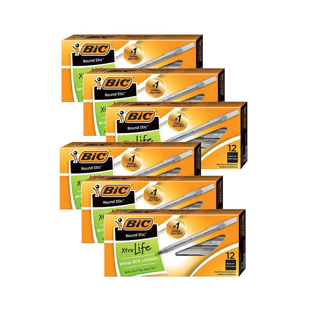 Round Stic Pen, Medium Point, Black, 12 Per Pack, 6 Packs. Picture 2