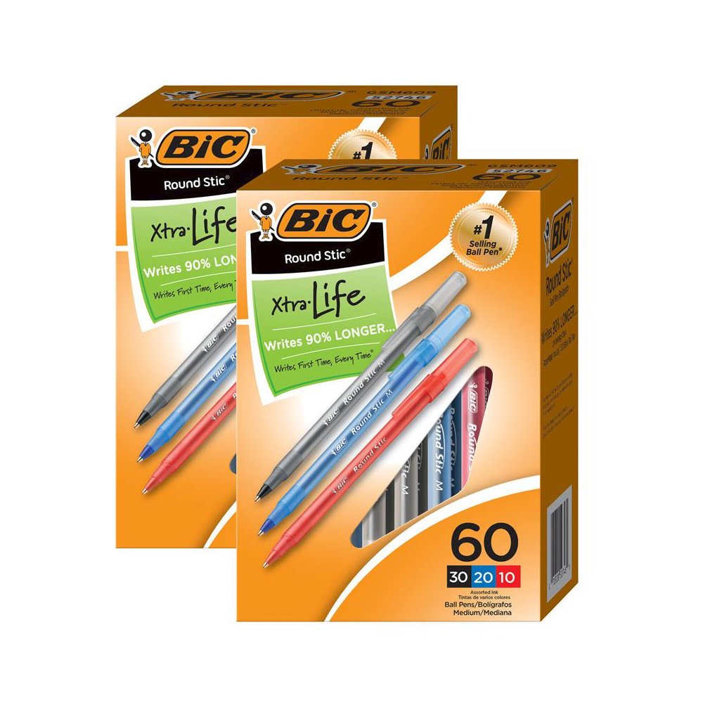 Round Stic Xtra Life Ballpoint Pen, Medium Point, 60 Per Box, 2 Boxes. Picture 2