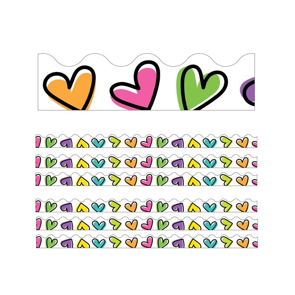 Kind Vibes Doodle Hearts Scalloped Borders, 39 Feet Per Pack, 6 Packs. Picture 2