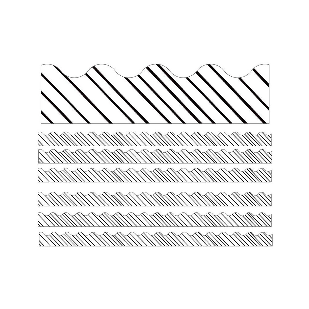 Kind Vibes Black & White Stripes Scalloped Borders, 39 Feet Per Pack, 6 Packs. Picture 2