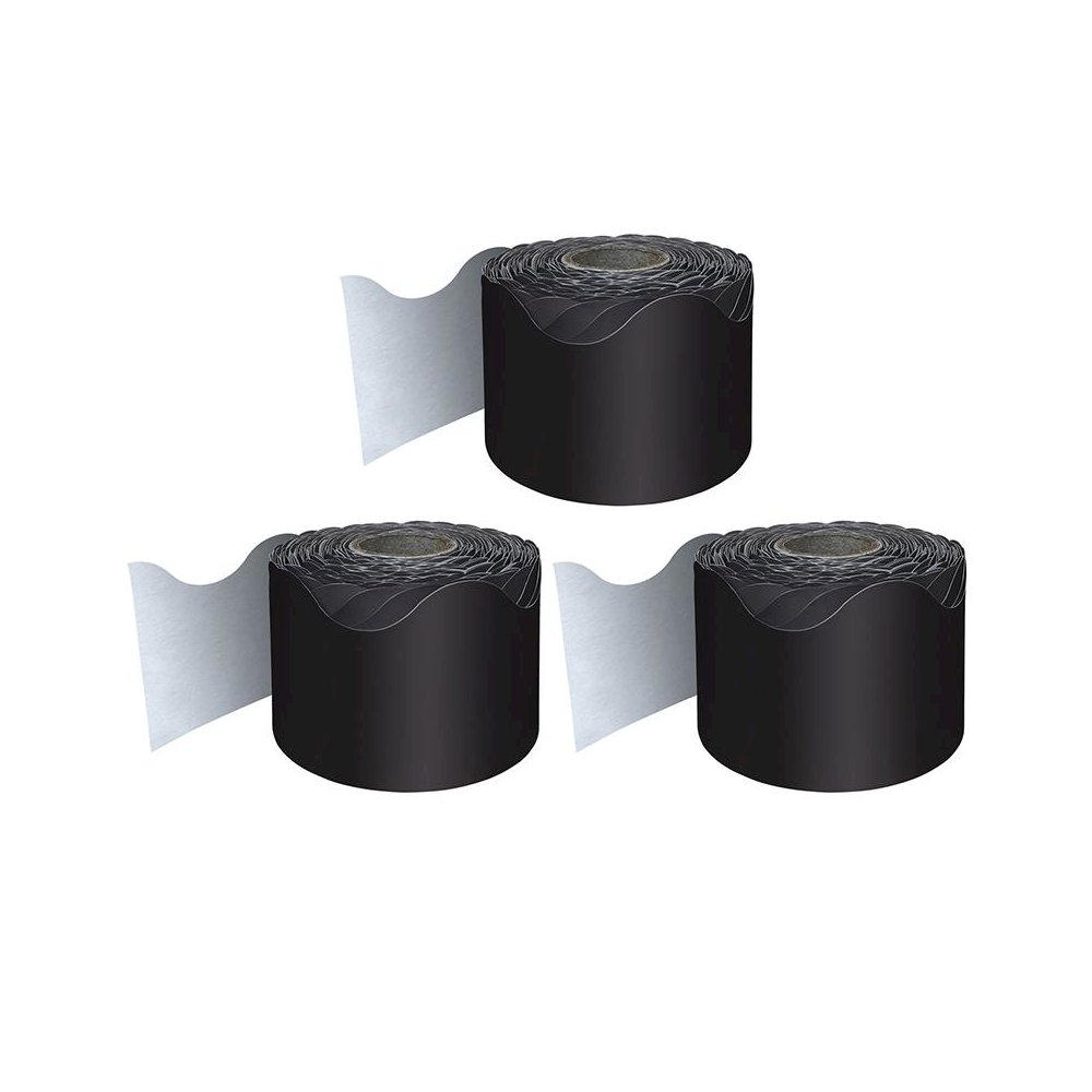 Black Rolled Scalloped Border, 65 Feet Per Roll, Pack of 3. Picture 2