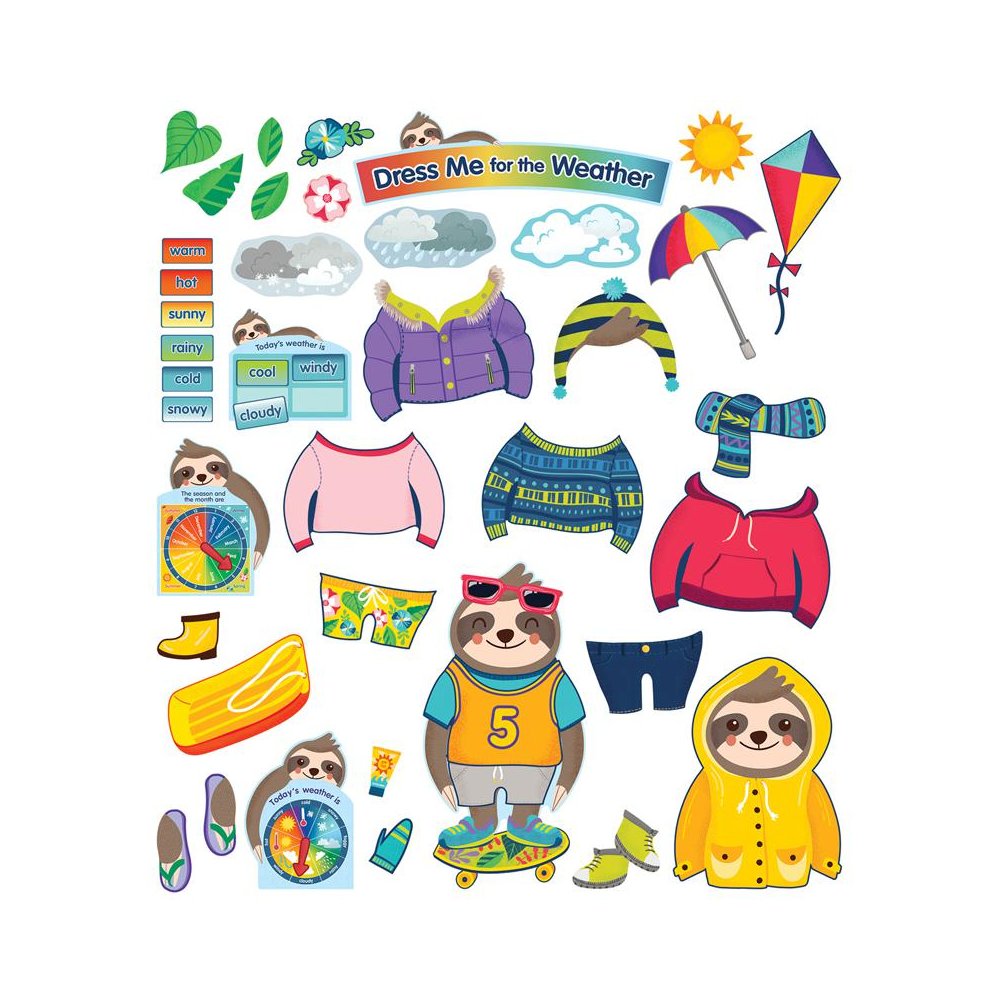 One World Sloth Dress Me for the Weather Bulletin Board Set, 54 Pieces. Picture 2