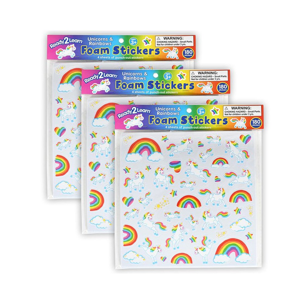 Foam Stickers - Unicorns and Rainbows - 180 Per Pack - 3 Packs. Picture 2